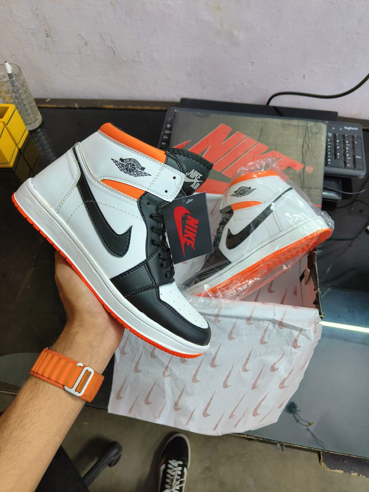 First copy High Electro Orange Jordans 1 Sneakers shoeseller.in