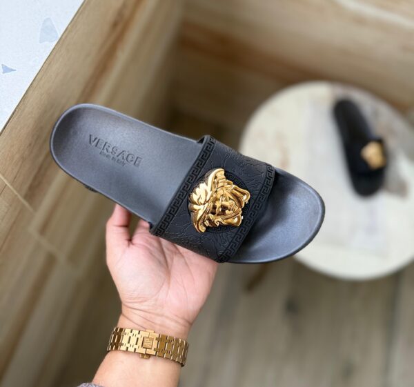First Copy Versace Black & Gold Luxury Slides – Premium Designer - Image 3