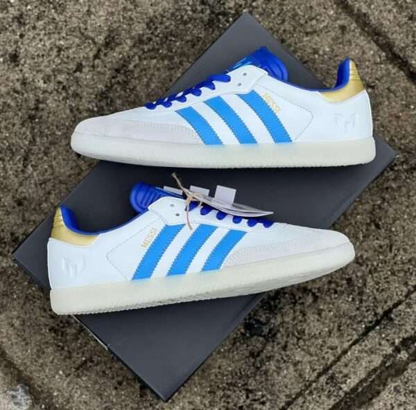 First Copy Adidas Lionel Messi X Samba White/Blue - Image 3